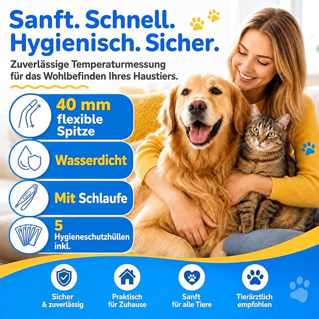 Foto 2 de 7 de Termómetro para Perros y Gatos+50 Funda Protectora Sonda, Termómetro Digital, Detección Precisa de Fiebre