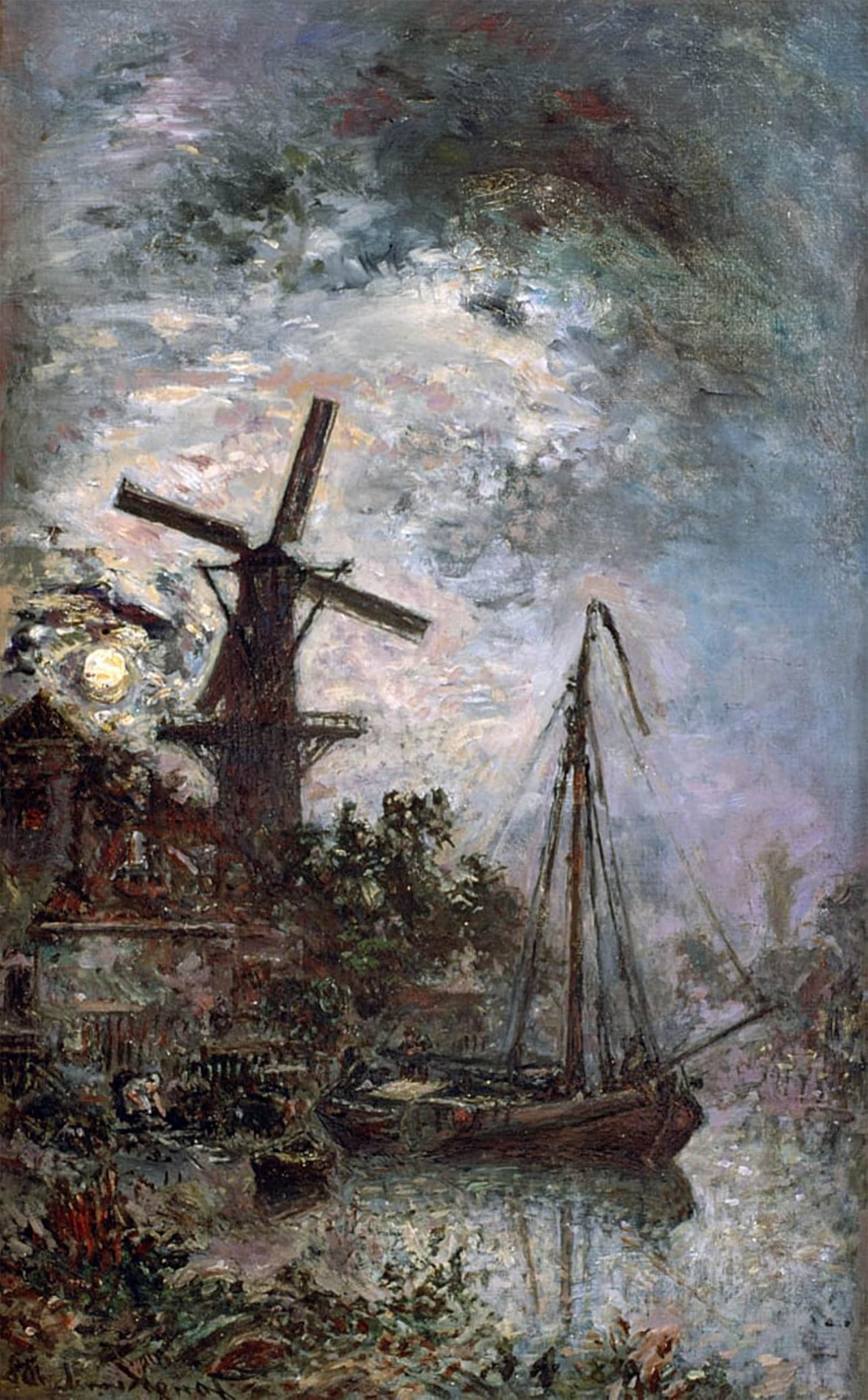ARTXLXXBN Famous Print Painting Colorful Art Print Landscape with a Mill by Johan Barthold Jongkind Canvas Art Decorations for Home Decor 60x90cm