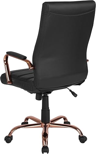 Miniatura 5 de Flash Furniture - Silla giratoria ejecutiva Whitney para oficina, con respaldo alto de LeatherSoft negro y montura color oro rosa, con reposabrazos