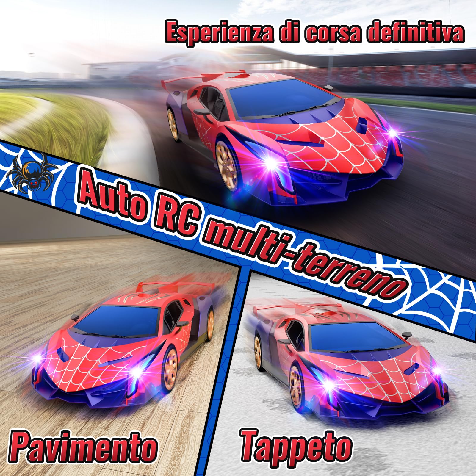 Macchina Telecomandata 1:16 con Luci Colorate, 2.4GHz Drift Macchinina Radiocomandata con 2 Batterie Ricaricabili, Giocattolo Gioco Bambino 3-12 Anni, Giochi Regalo Bambini 3 4 5 6 7 8 9 Anni Maschio