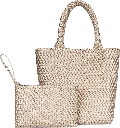 Bolso de mano tejido para mujer, bolso grande de cuero tejido para mujer, elegante bolso de verano para trabajo, viajes, playa Dorado