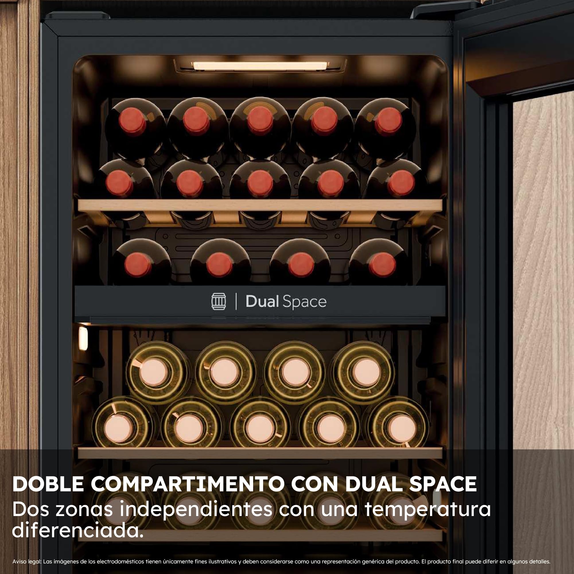 Haier Wine Bank 50 Series 5 HWS32GDG Vinoteca de 32 botellas, 2 Zonas independientes, Estantes de madera, Filtro Anti-UV, Sistema Antivibración, Display Digital, Iluminación LED, 37 dbA, Negra — view 4