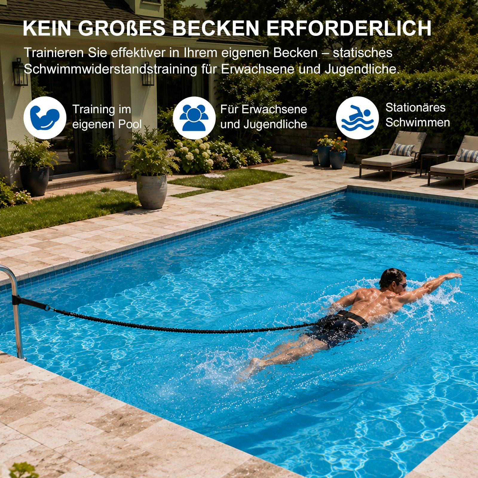 Schwimmgurt für Pool | 2.5-7.5M Einstellbare Schwimmwiderstand Gürtel | Schwimmgurt Pool Erwachsene Kinder | Schwimmtrainer Gürtel | Schwimmhilfe für Jedes Schwimmbad Ohne Schwimmleine