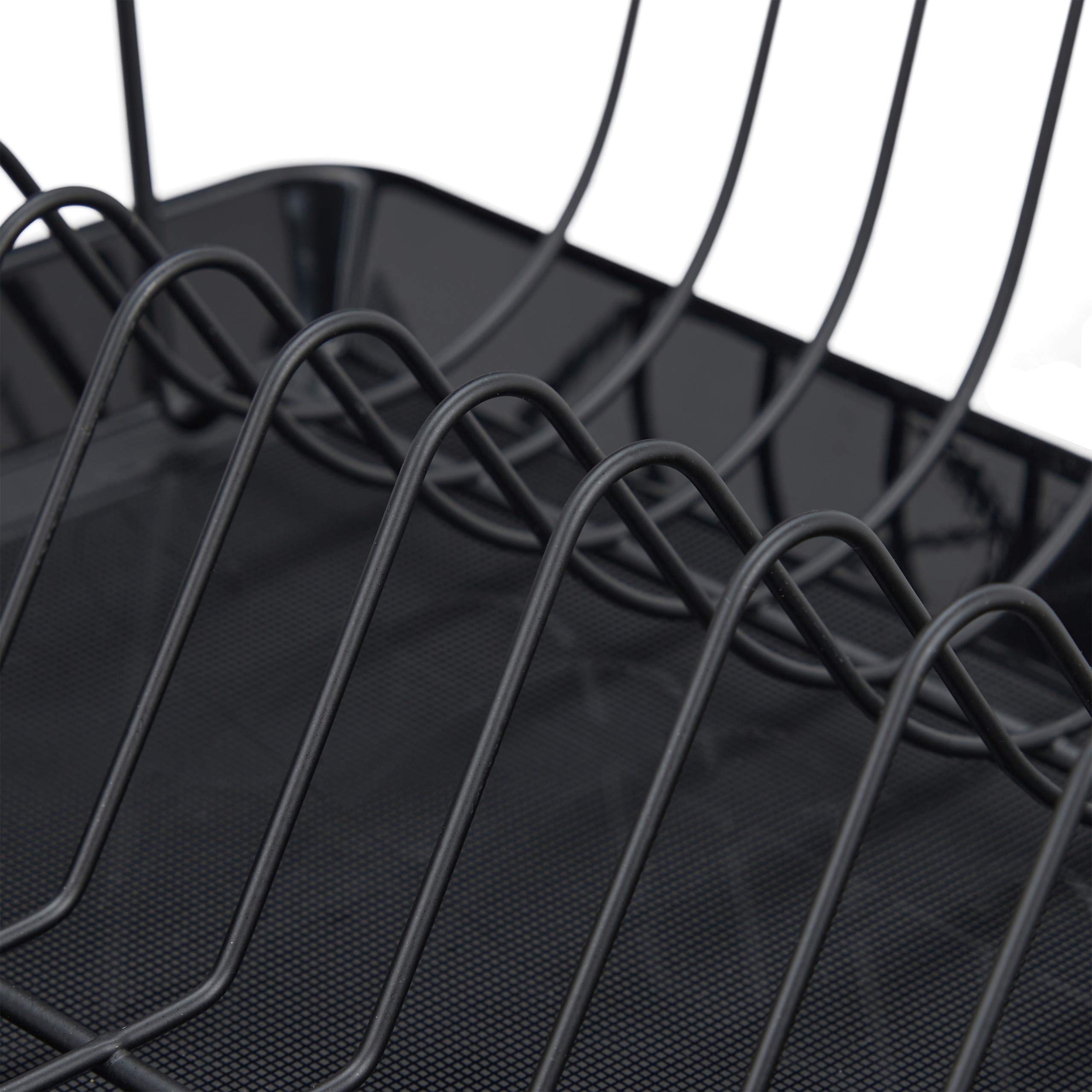 Relaxdays égouttoir, Panier à Couverts et bac de séchage, Support à Vaisselle de Cuisine, Plastique, métal, Noir