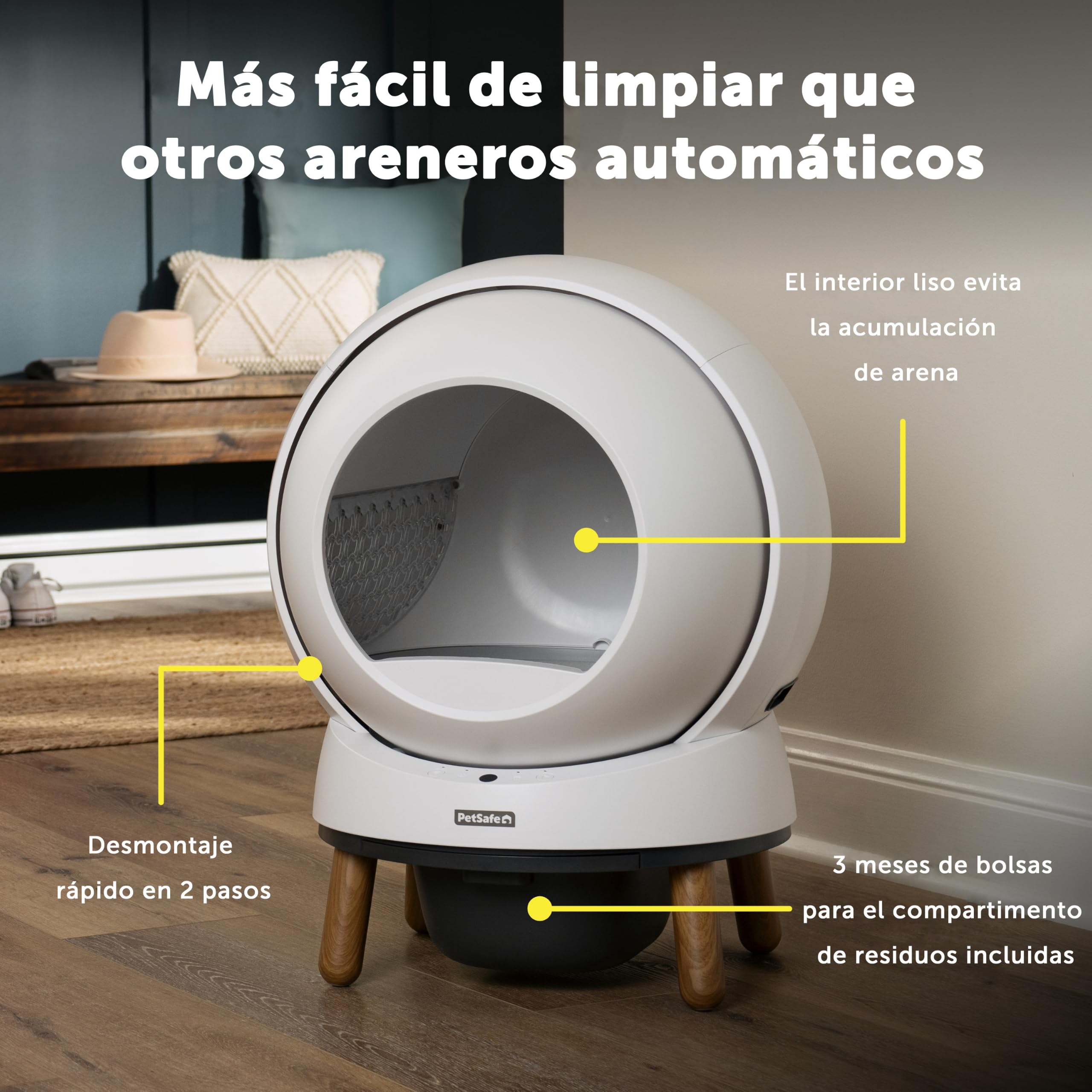 PetSafe ScoopFree SmartSpin Arenero para Gatos Autolimpiante - Caja de Arena con Control Avanzado de Olores - Monitorización de la Salud Controlado por App