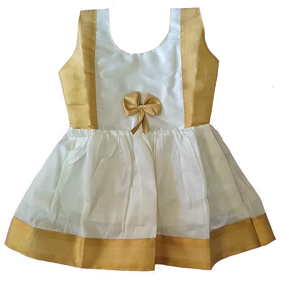 KAASS COLLECTION Baby Girls Knee Length Dress Silk Frock with Side Border (3-6 Months, Design 1)