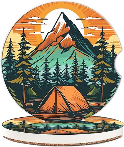 Miniatura 11 de Posavasos retro de flores silvestres, paquete de 2 accesorios universales antideslizantes para automóvil, posavasos redondos de cerámica de 2.56