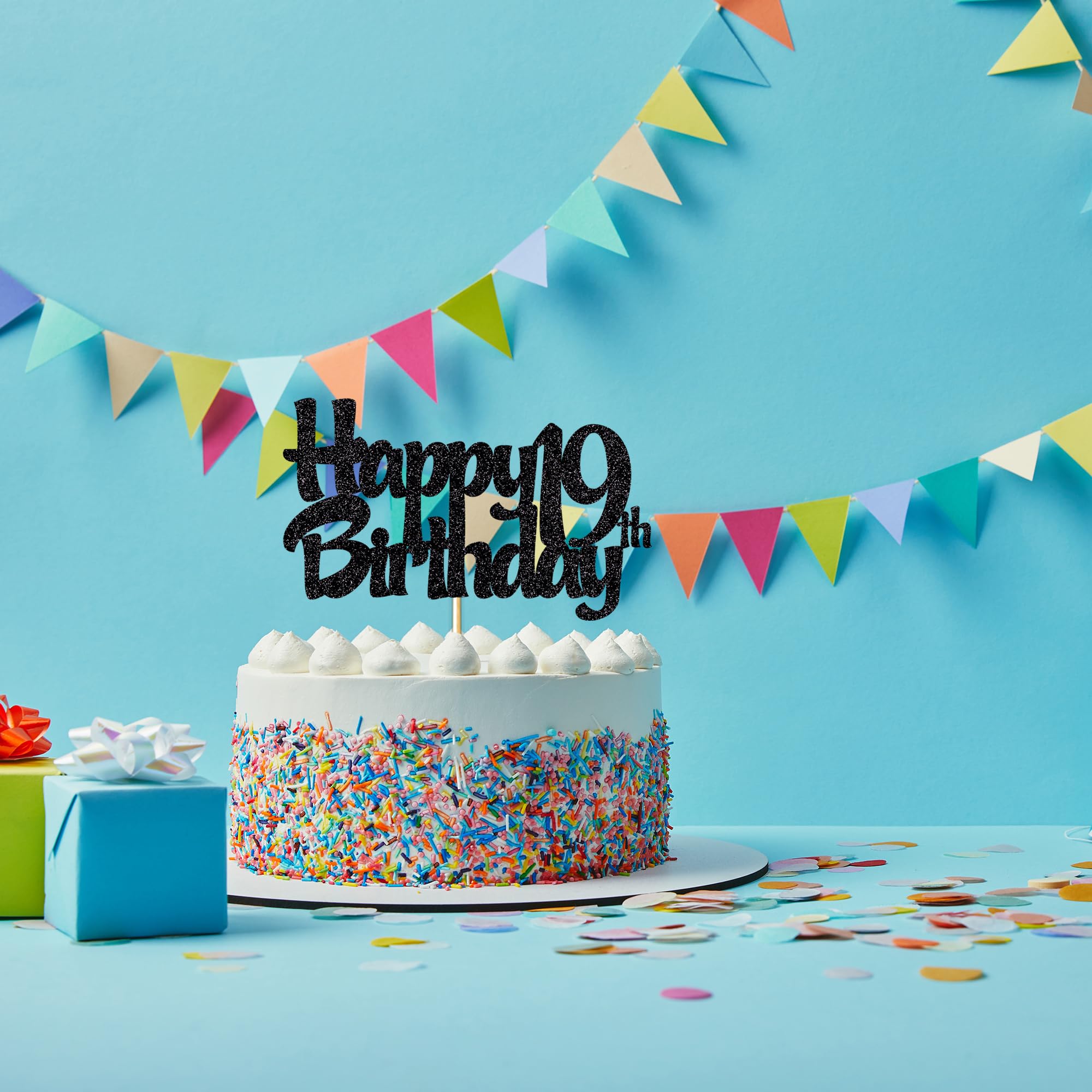 Snapklik.com : 19th Black Glitter 19th Birthday Cake Topper Birthday
