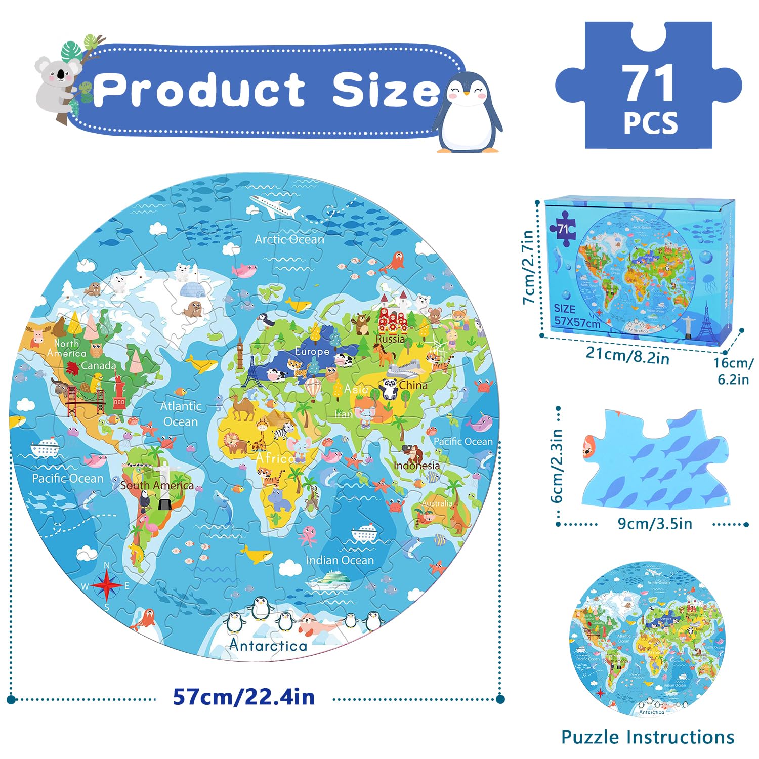 Puzzle Oceano Bambini, Puzzle da 71 Pezzi per Bambini, Squali e Coralli Mondo Sottomarino Puzzle per 5 6 7 8 Anni, Puzzle Bambini Pezzi Grandi, Gioco Educativo per Ragazzi e Ragazze di Età