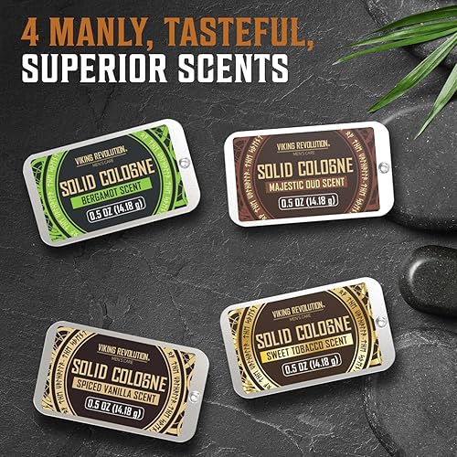 Miniatura 2 de Viking Revolution Paquete de 4 colonias para hombre, perfume sólido de 0.5 onzas con vainilla especiada, tabaco dulce, majestuoso Oud, bergamota,