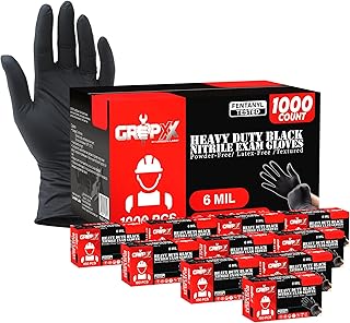 London Labs Heavy Duty Black Nitrile Exam Gloves 6Mil Disposable Industrial Powder & Latex Free (1000, Large)