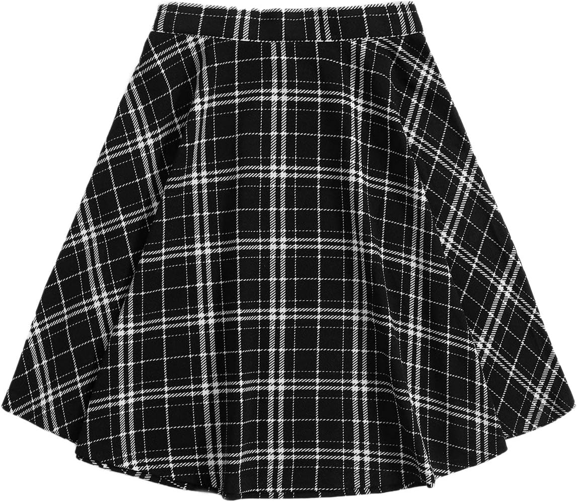 Women's Plaid High Waist Pleated Skater A Line Uniform Mini Skirt