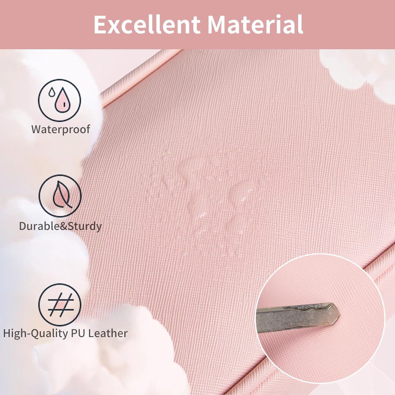 Makeup Bag for Women, Wide-open Makeup Organizer with Makeup Brush Holder, Waterproof Cosmetic Bag with Compartment, Portable Travel-Size Toiletry Bag for Traveling, Large Make Up Bag (Pink) - Image 3