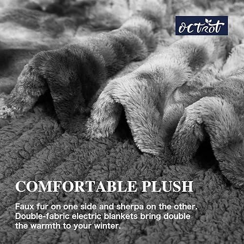 Miniatura 6 de OCTROT Manta eléctrica con calefacción, manta térmica Sherpa de piel sintética, gruesa y suave, manta eléctrica de regazo para adultos con