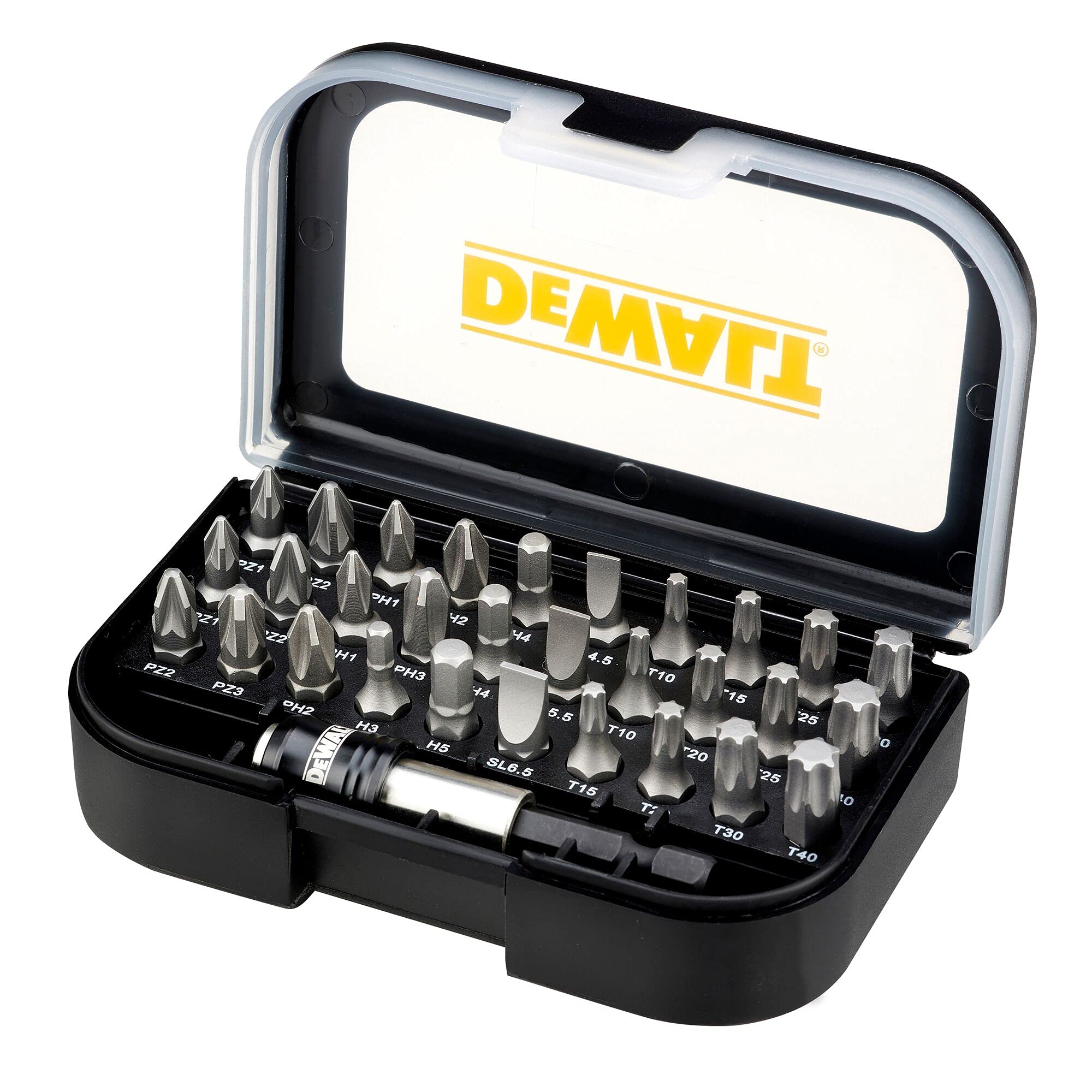 DEWALT DT7944S-QZ Juego de 31 piezas con puntas de atornillar y adaptador de cambio rápido, Noir/Jaune