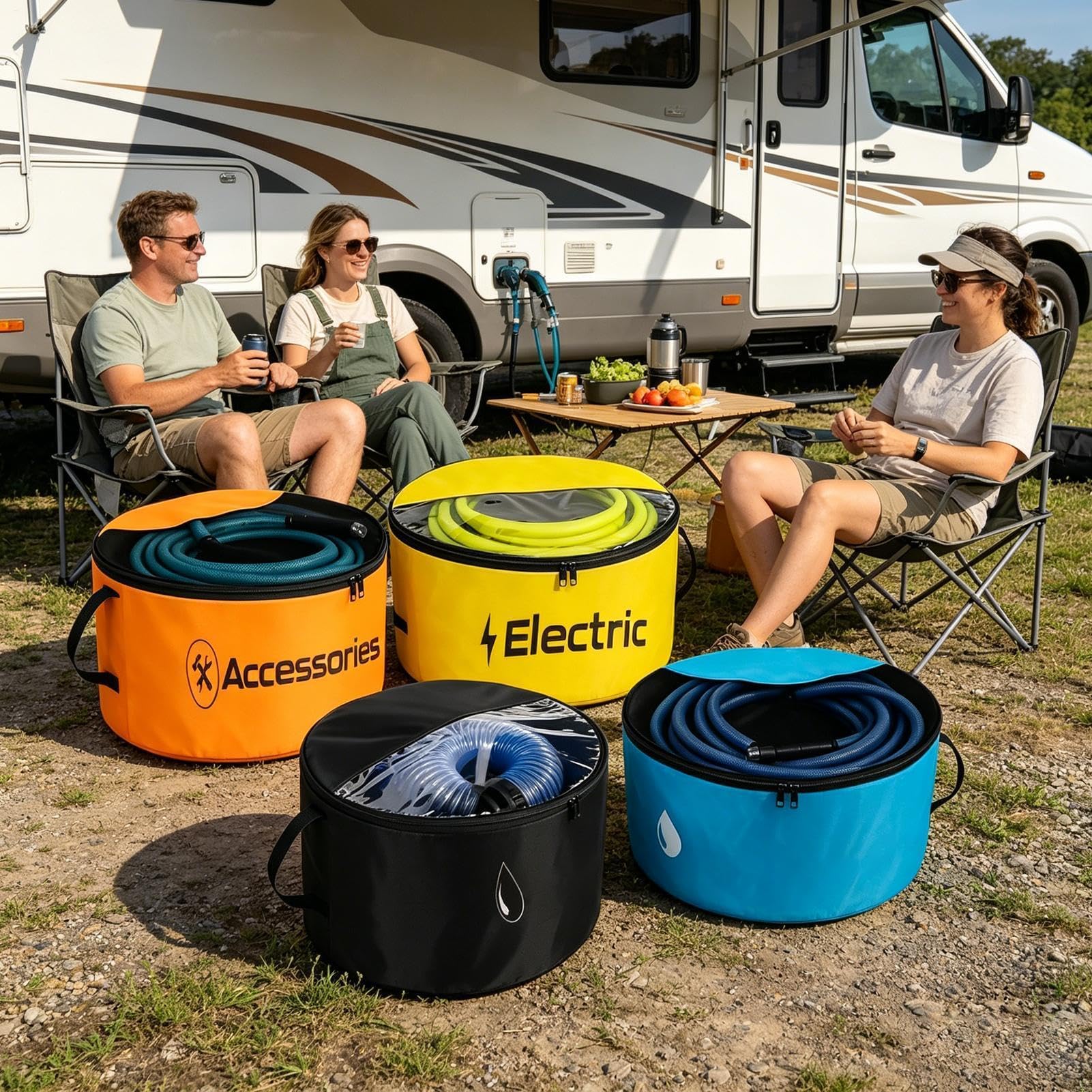 Borsa portaoggetti per tubo fognario per camper, organizer impermeabile e traspirante, chiusura a cerniera bidirezionale, con copertura visibile, per attrezzi da esterno, attrezzature da giardino