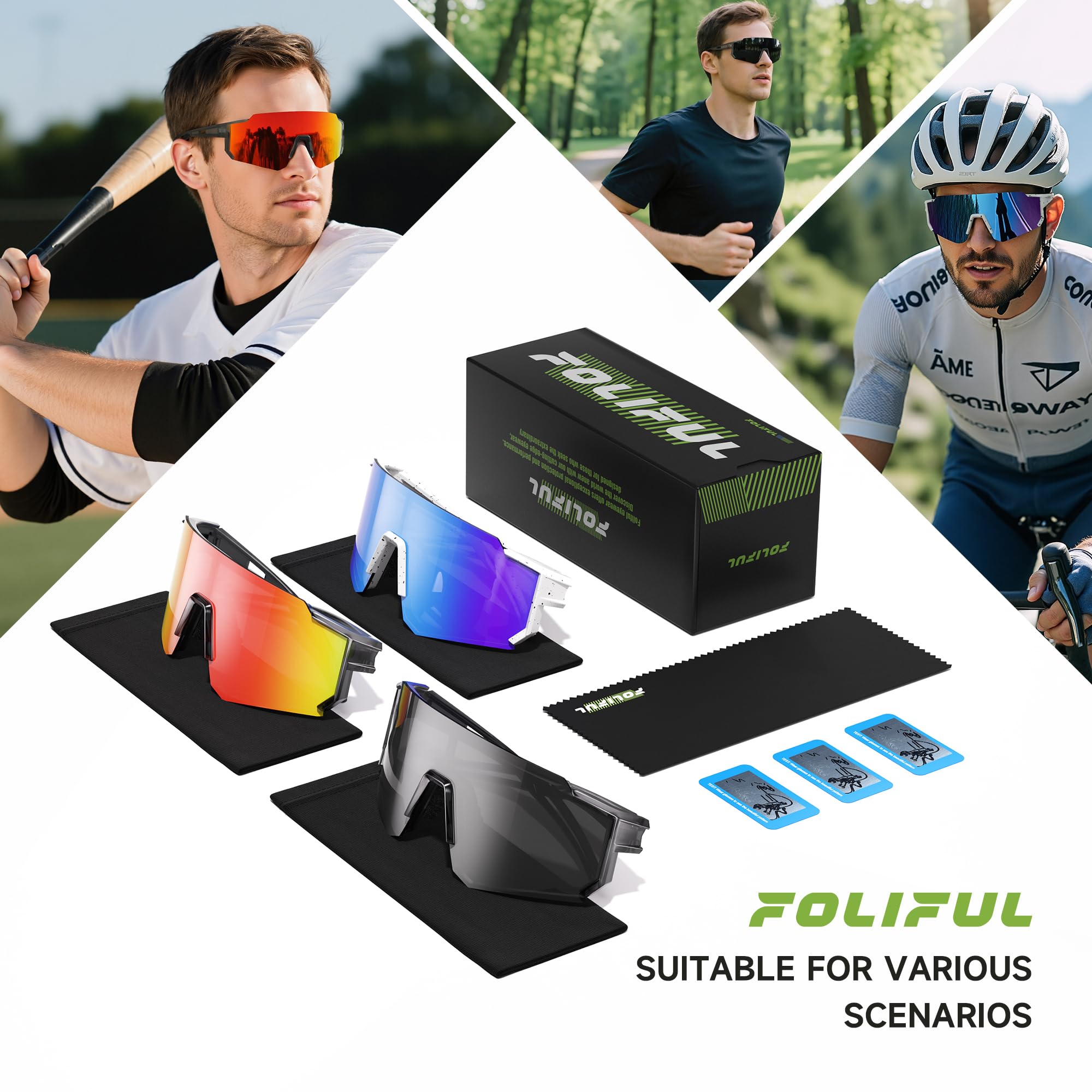 3 Pack Polarized Sunglasses for Men Women, Sports Mens Sunglasses with UV Protection for Baseball Cycling Running