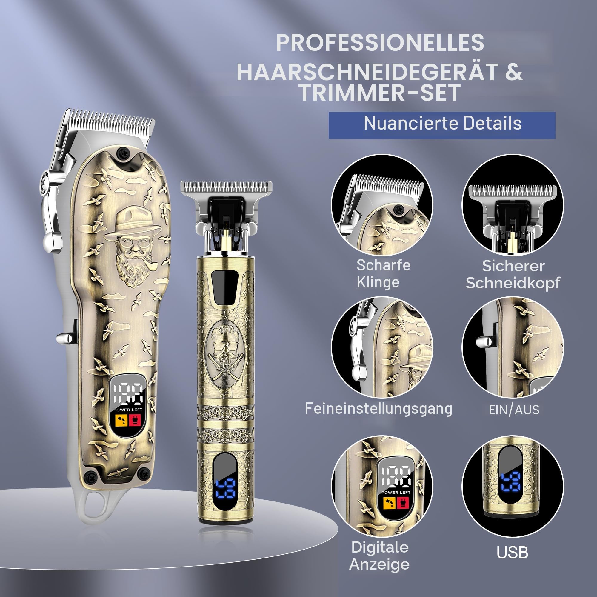 Haarschneidemaschine Set für Männer, Haarschneidemaschine Trimmer mit LED-Anzeige, Professioneller Kabelloser Haarschneidemaschine Rasierer Bartschneidemaschine, Haarschneidemaschine für Männer