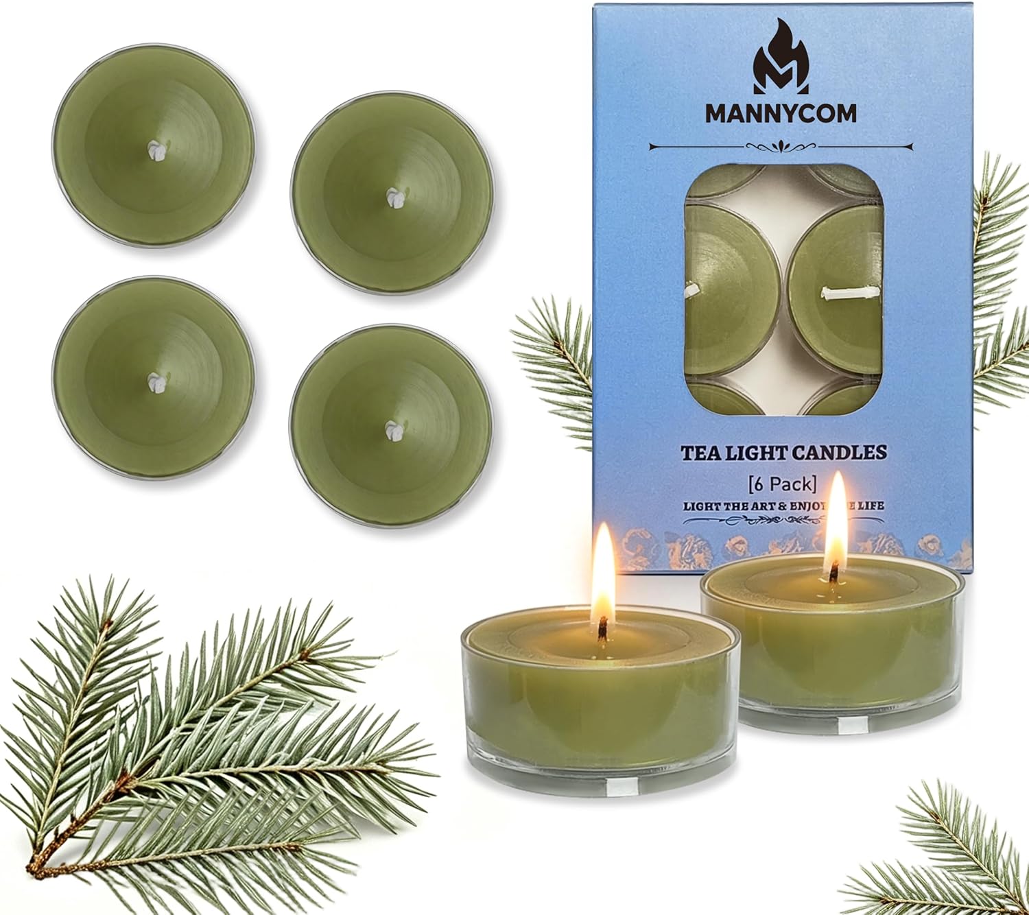 Cedarwood Scented Tealight Candles - 2-Hour Clean Burning Grass Green Wax in Clear Cups for Christmas, Holiday Home Décor & Weddings (6 Pack)