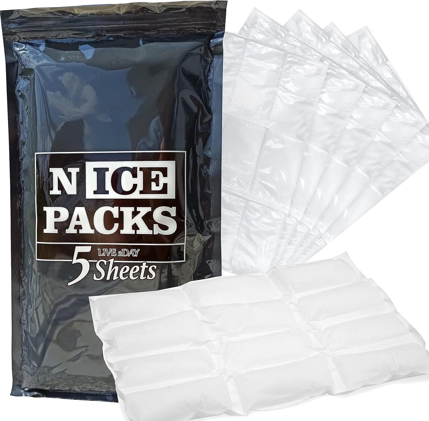 Nice Packs Dry Ice for Coolers – Lunch Box Ice Packs– Dry Ice for Shipping Frozen Food – Ice Packs for Kids Lunch Bags – Reusable Ice Pack 180 Packs-15 Extra Large with 60 Packs - 5 Extra Large Sheets