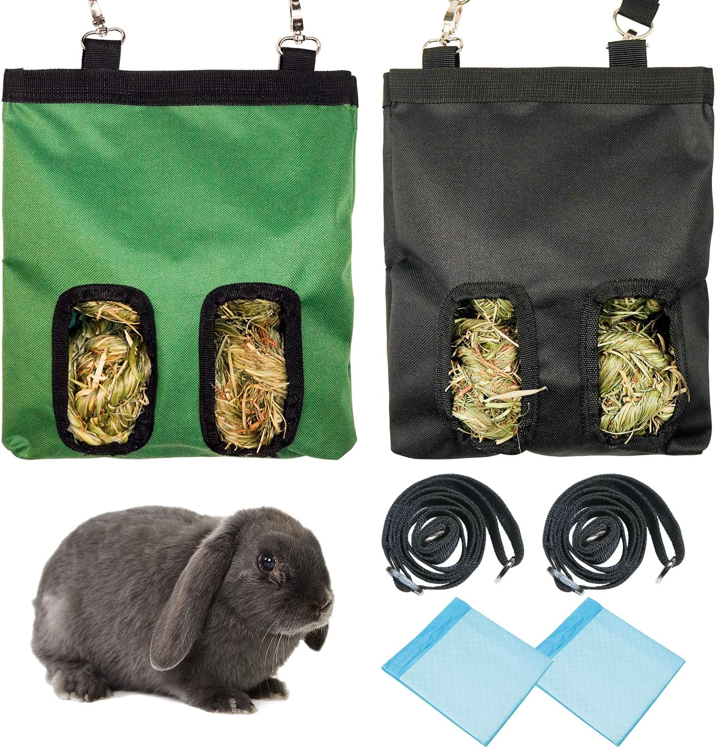 Roundler 2 Packs Rabbit Guinea Pig Small Animal Hay Feeding Bag, Guinea Pig Rabbit Hay Feeder, Used for Hamsters, Chinchillas 600d…
