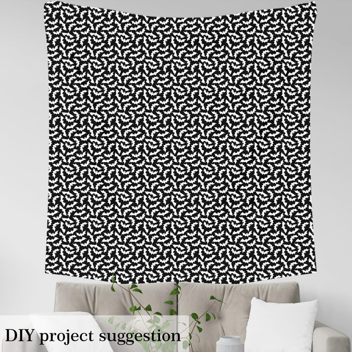 Feelyou Bat Fabric by The Yard 2 Yards for Kids Boys Girls Happy Halloween Decorative Waterproof Outdoor Trick or Treat Black Upholstery Fabric for Chairs