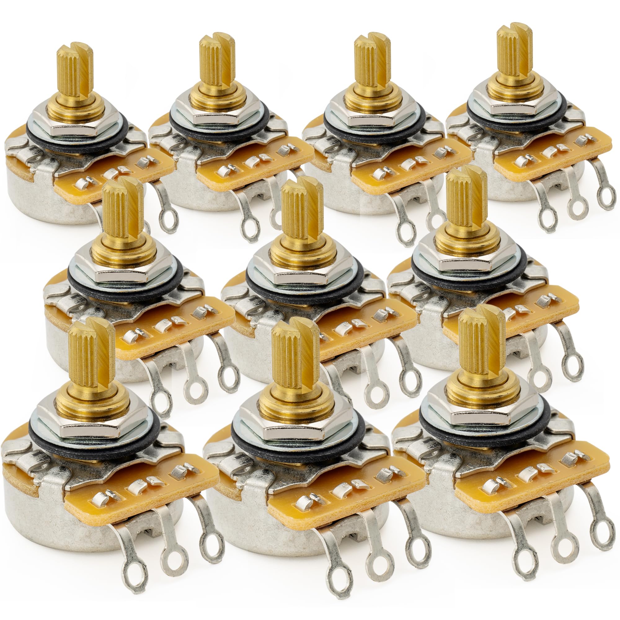 CTS 450G A250K Pots Brass Short Split Shaft 1/4 Inch 10% Audio Taper Potentiometers for Electric Guitar Bass (Set of 10)