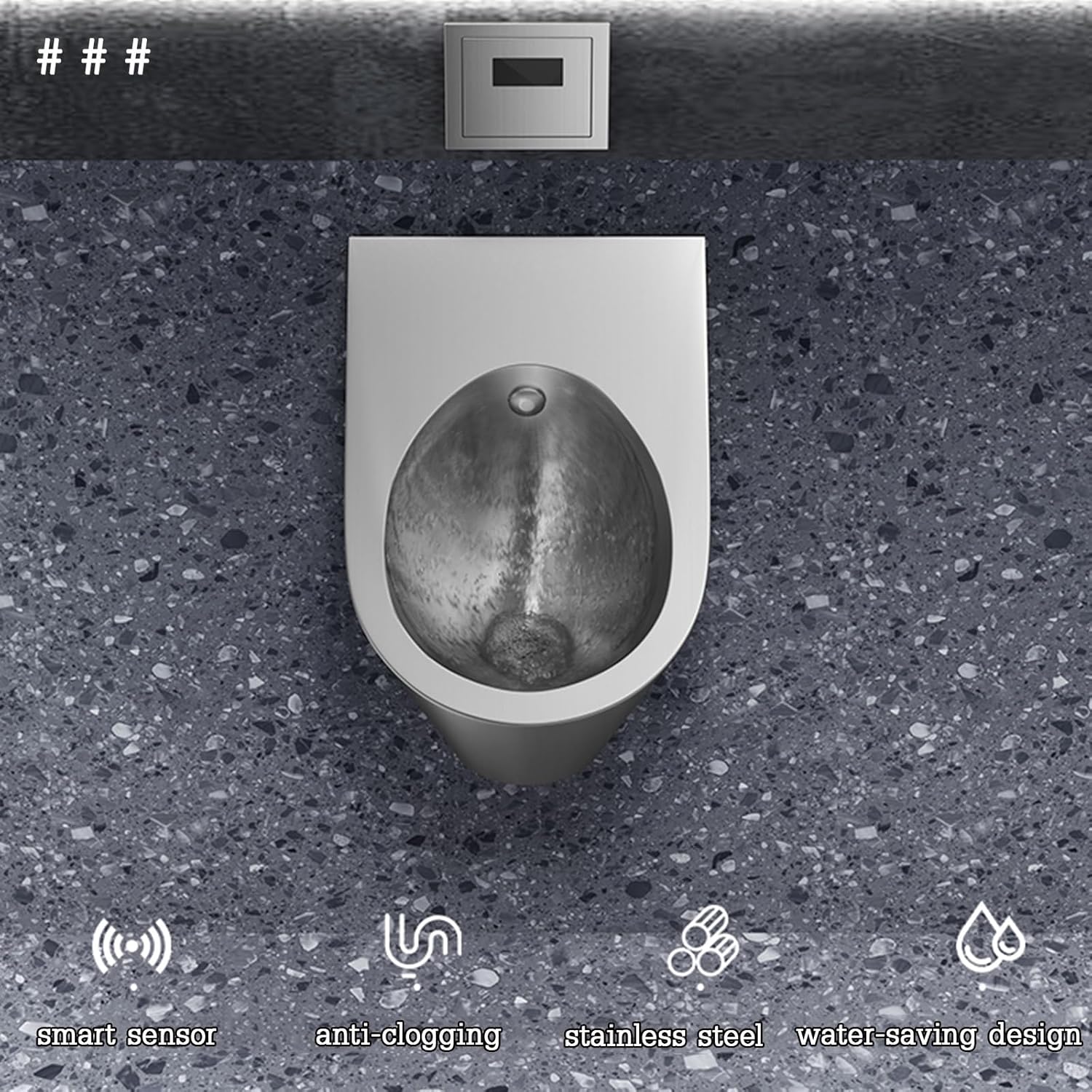 Premium 304 Stainless Steel Urinal for Men, Wall Mounted with Automatic Induction Flush, Low-Maintenance Design for Cafes, Garages, Theaters, Museums, and Public Facilities(Black)