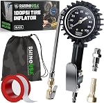 Rhino USA Digital Tire Pressure Gauge with Inflator (0-200 PSI) - Heavy Duty Air Chuck and Compressor Accessories with Stainless Braided Hose, Large 2" Dial and Solid Brass Hardware for Truck and RV