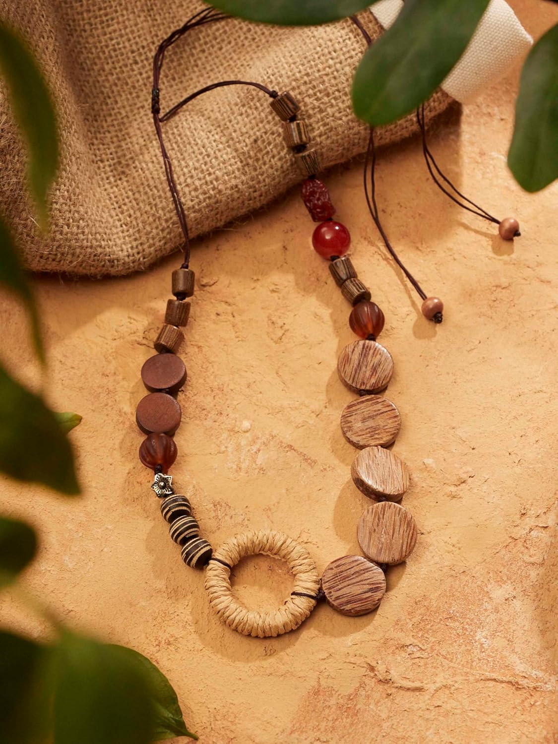 MINACHI Handmade Braided Necklace for Women, Wooden Beads, Rattan Charm, Vintage Style, Gift Jewelry - Image 5