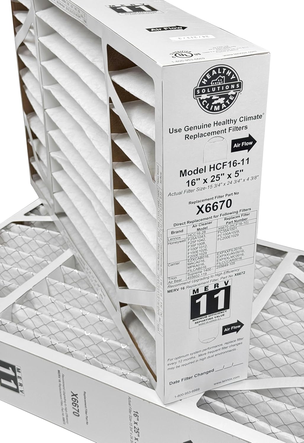 Lennox Healthy Climate X6670-16" x 25" x 5" Healthy Climate HCF16-11 MERV 11 Filter Bundle with Same Day Supply Filter Change Reminder Magnet (4 Pack)