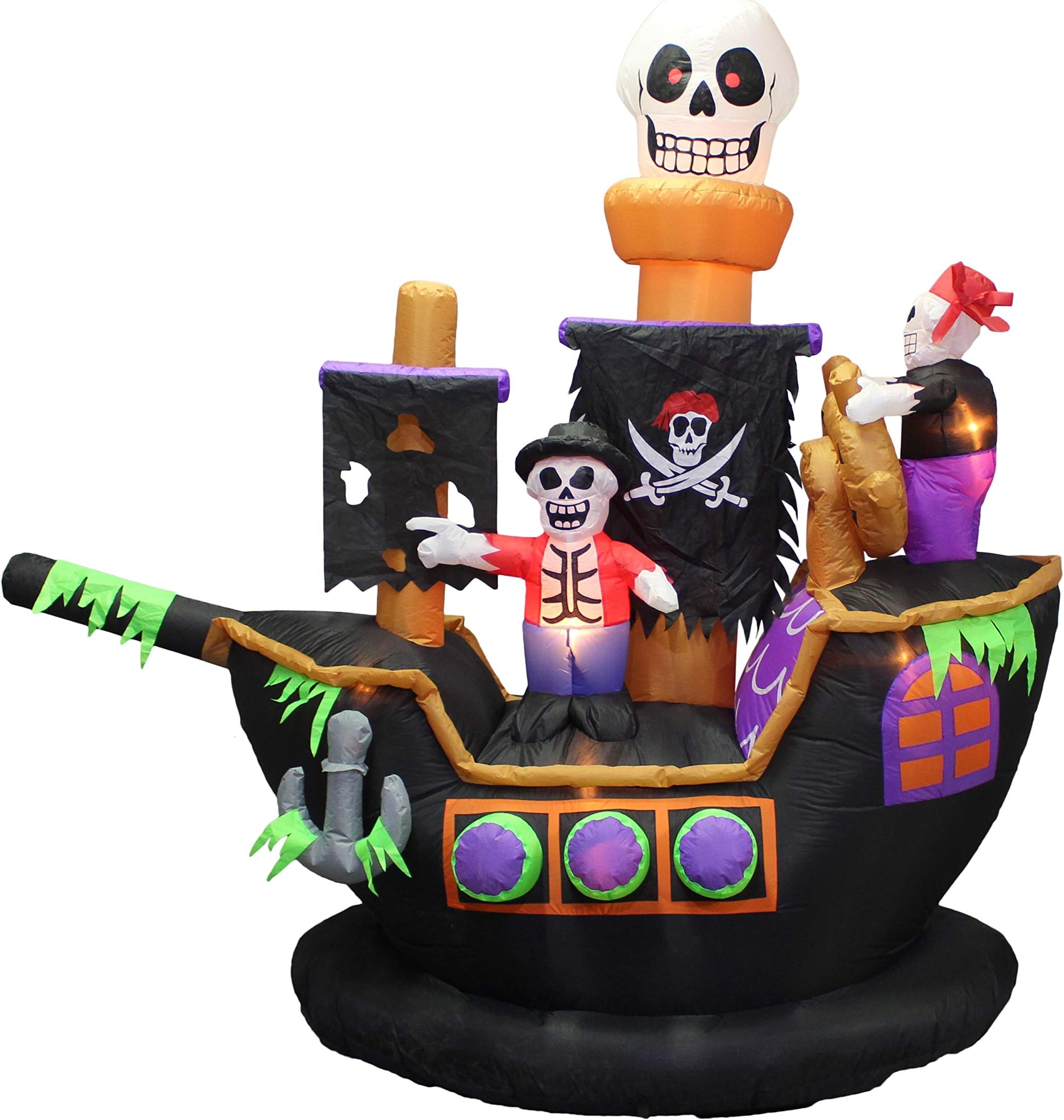 7 FT Halloween Inflatable Skeletons Ghosts on Pirate Ship Lights Decor Outdoor Indoor Holiday Decorations, Blow up Lighted Yard Decor, Lawn Inflatables Home Family Outside