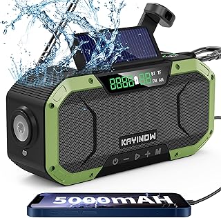Emergency Hand Crank Solar Radio,Waterproof Bluetooth Speaker,AM FM NOAA Portable Digital Weather Radio with Flashlight,Reading Lamp,5000mAh Cell Phone Charger,SOS Alarm,Compass,Survival Camping Gear