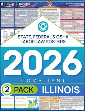 Labor Law Posters Illinois 2026, 2-Pack, State, Federal Workplace Notices | Illinois State Federal Workplace Notices With OSHA, EEOC, FMLA, Minimum Wage, HR Office, Worksite, Employee Posting Details