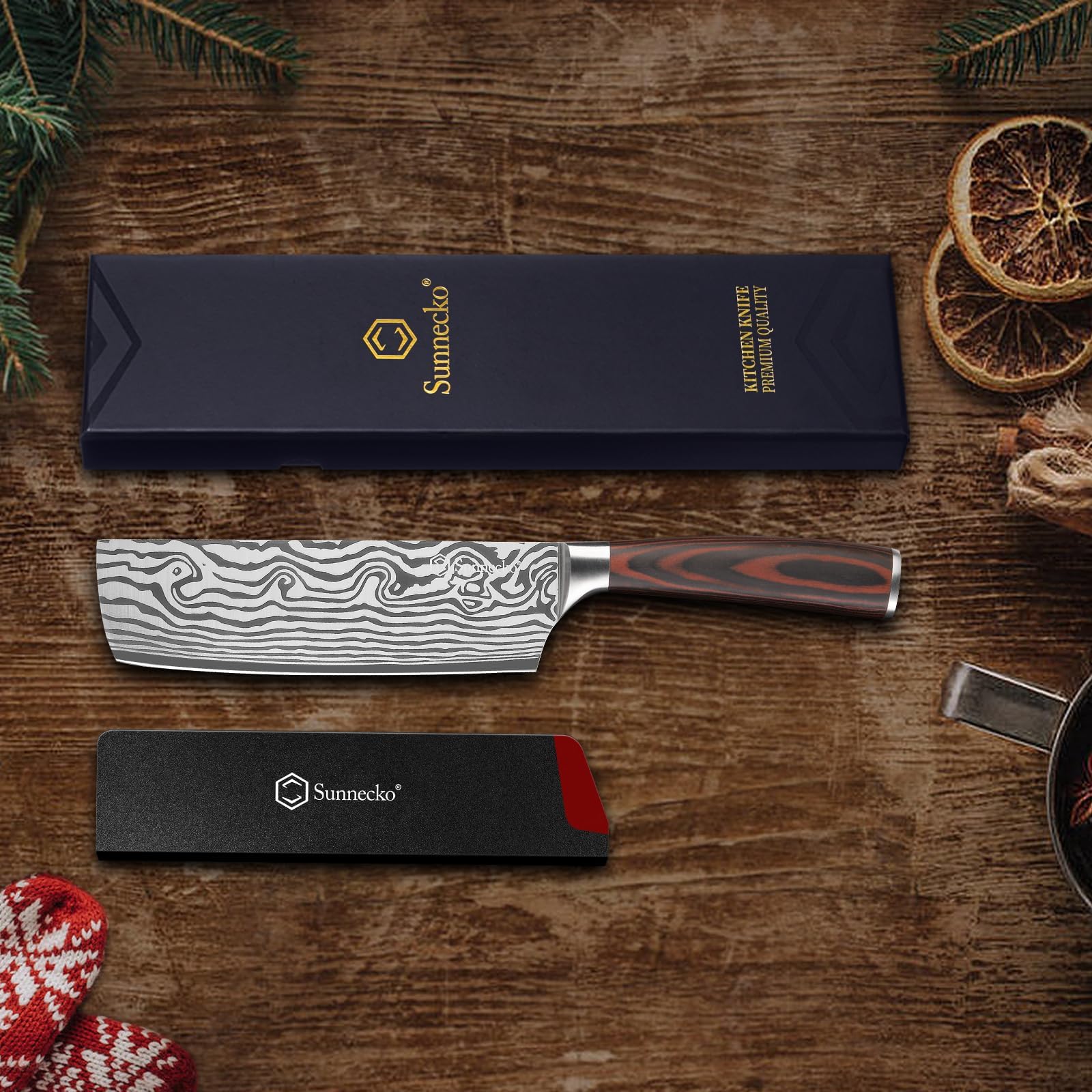 Sunnecko Couteau Nakiri Cuisine 18cm avec Protection de Lame, Couteau de Cuisine Professionnel pour Viande Légume Plat Asiatique, en Acier Inoxydable