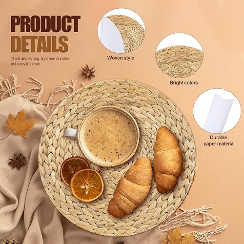 Miniatura 3 de Dandat 100 manteles individuales desechables de papel tejido impreso a granel de 11 pulgadas, redondos de mimbre impresos, manteles individuales de