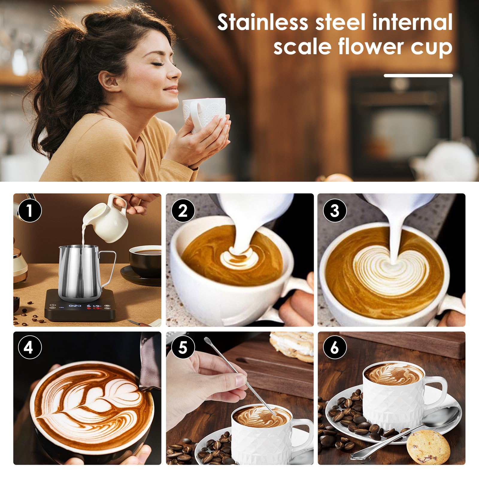 Paquete de 2 jarras de espuma de leche de 900 ml, jarras de vapor de acero inoxidable para leche/café/capuchino/latte art barista, jarra de leche con bolígrafo artístico (2)