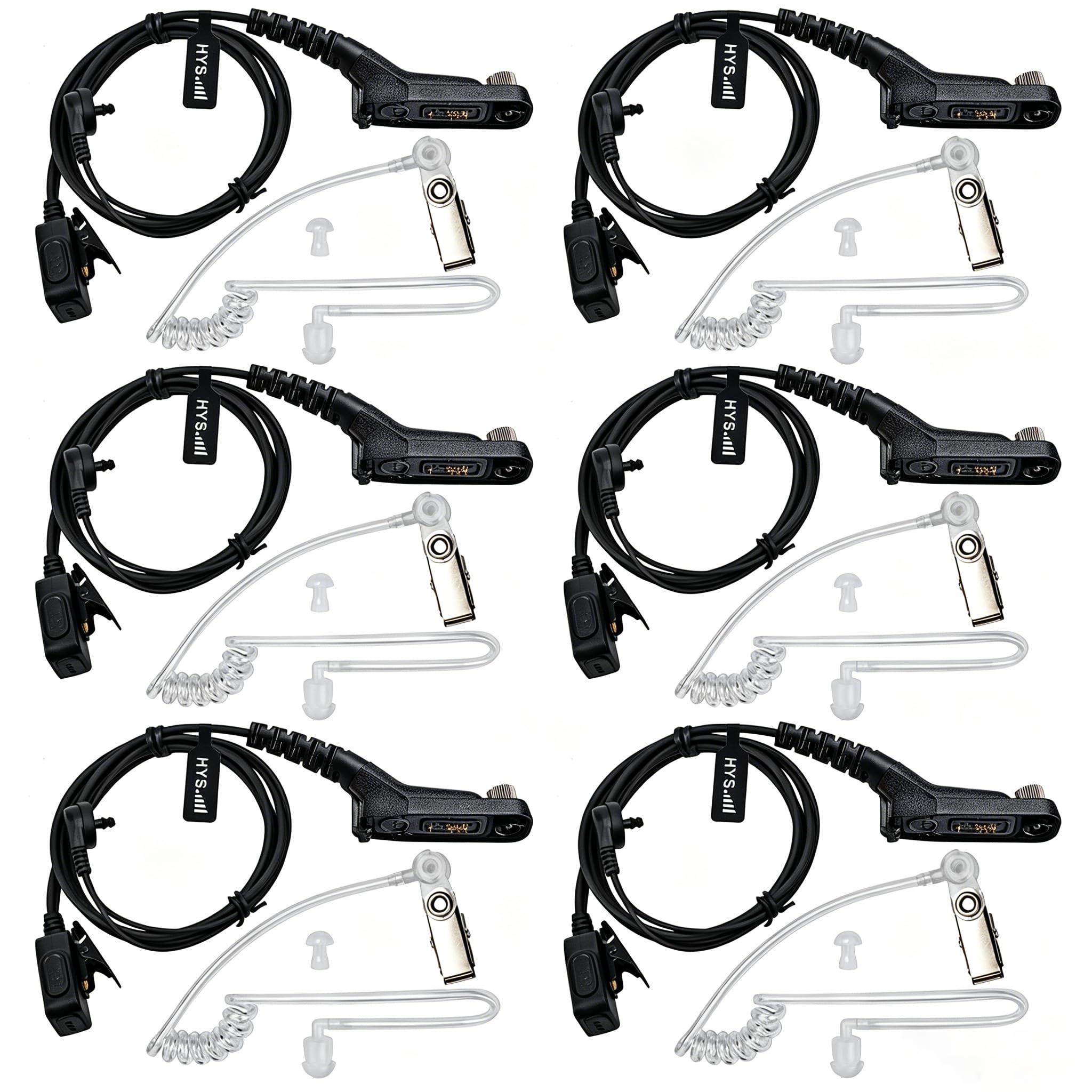 HYS Headset Kompatibel für Motorola DP4400 MTP850s MTP6650 Funkgerät | 6 Packungen, mit Schallschlauch und PTT-Taste, für DP3400 P4800 DGP4150 XPR-6300 DGP6150 DGP5000 Walkie Talkie