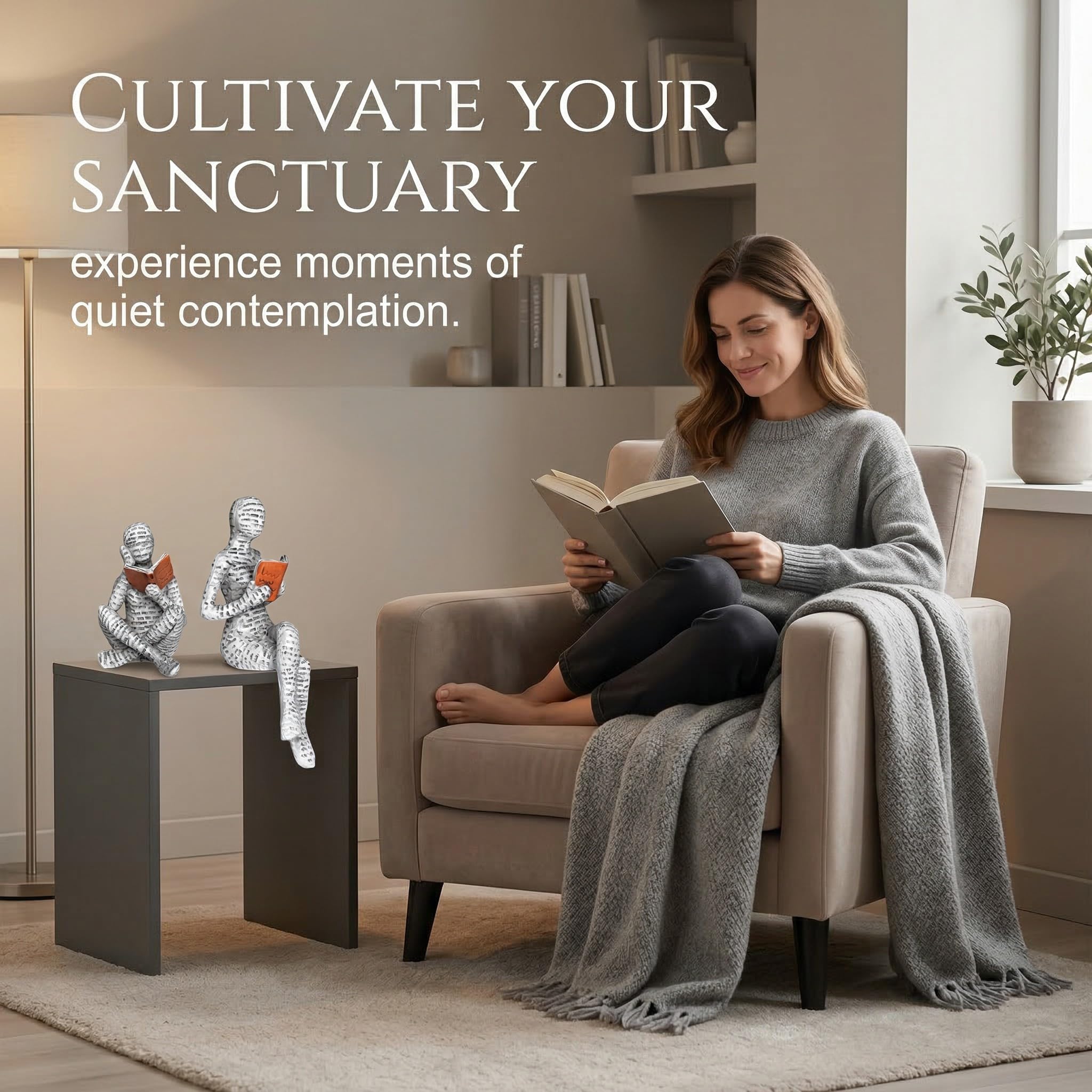 Figura decorativa per scaffale, 3pezzi piccola lettura da donna a forma di scultura dipinta a mano lettura cattivo desktop libri scaffale artigianato statua Cadeaux de anniversaires et Noël