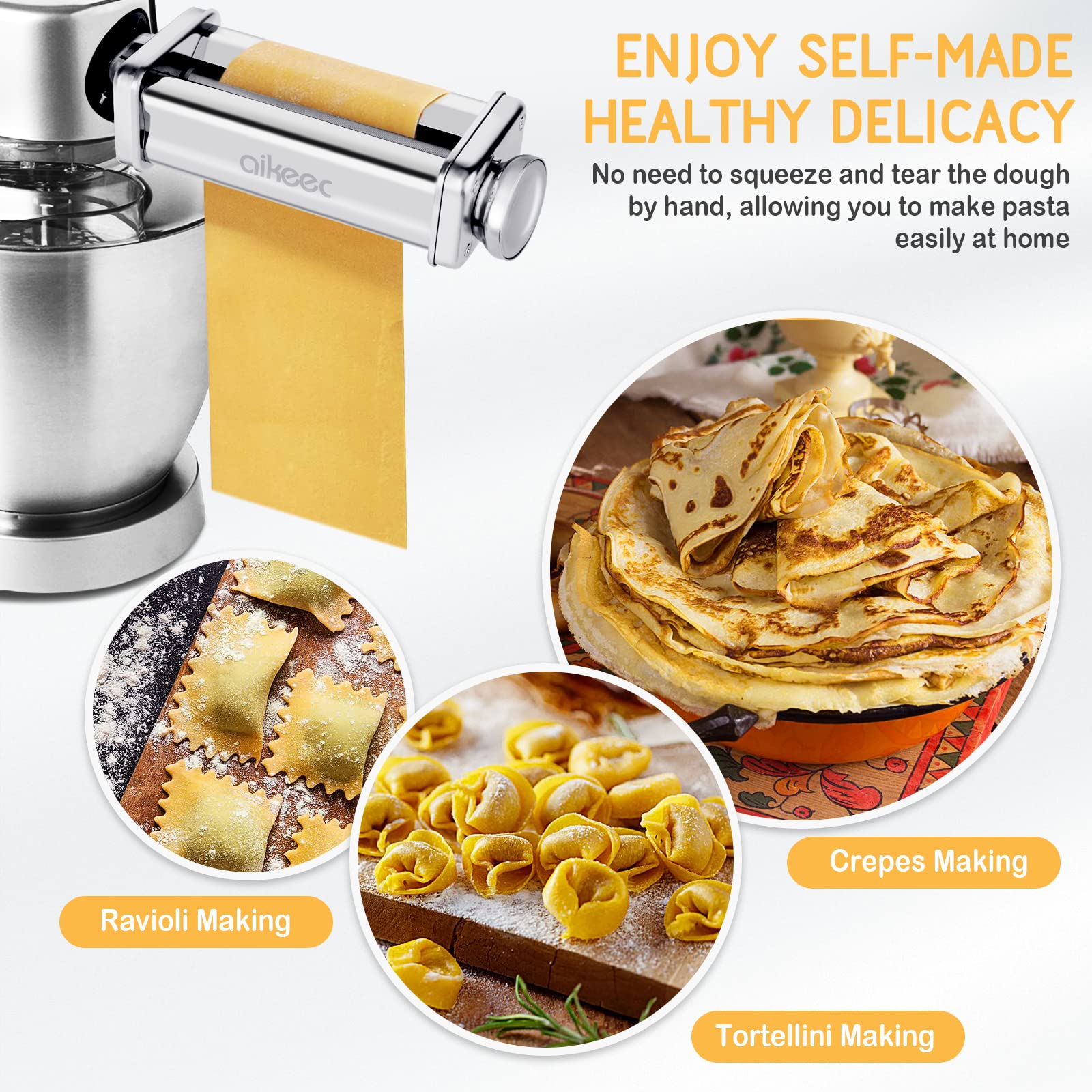 aikeec Pasta Sheet Roller for Kenwood Stand Mixers with Stainless Steel