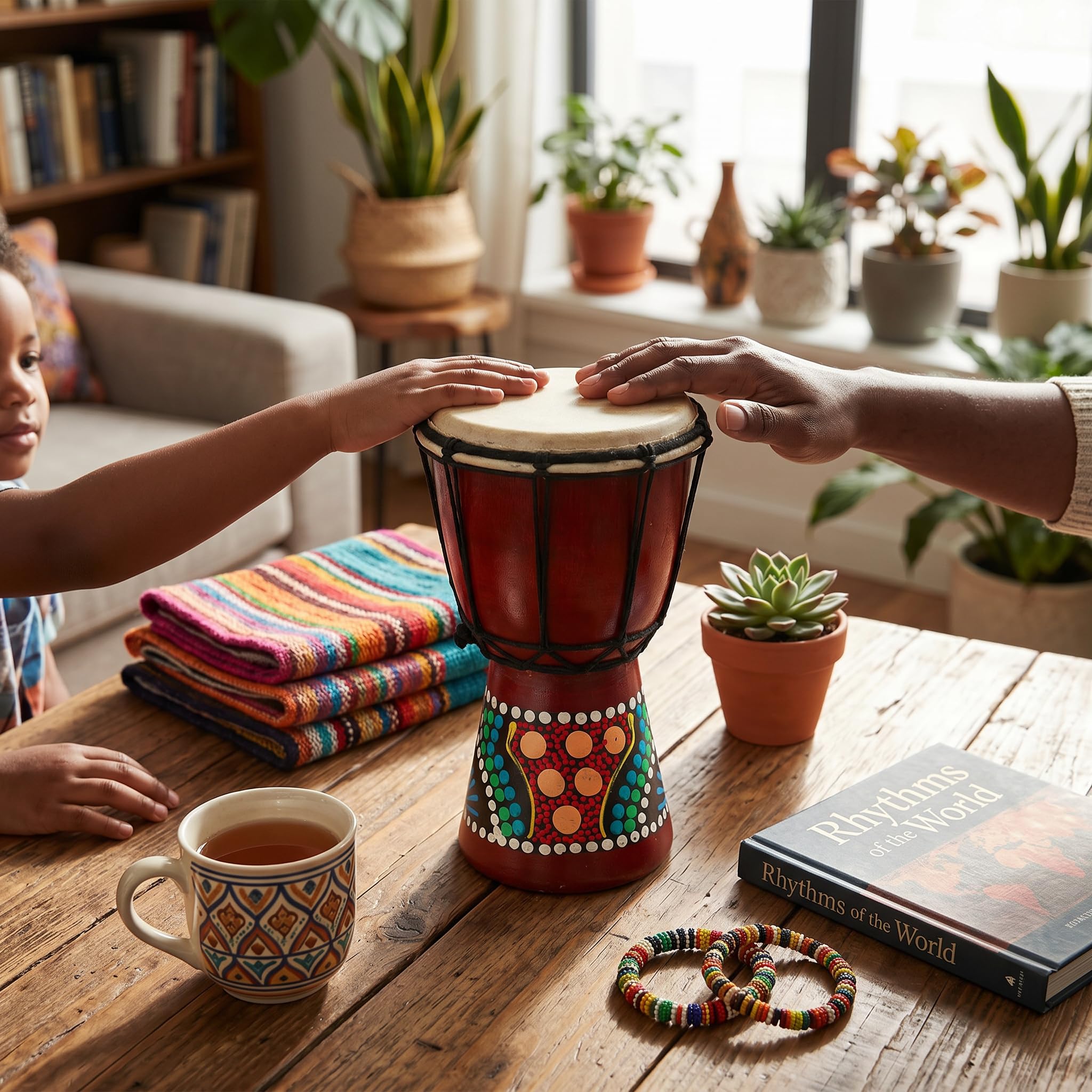 RiToEasysports Percusión Djembe de Mano de Madera de Tambor Africano, Sonido Claro para Adultos y Niños, Madera Maciza para Amantes de la Música