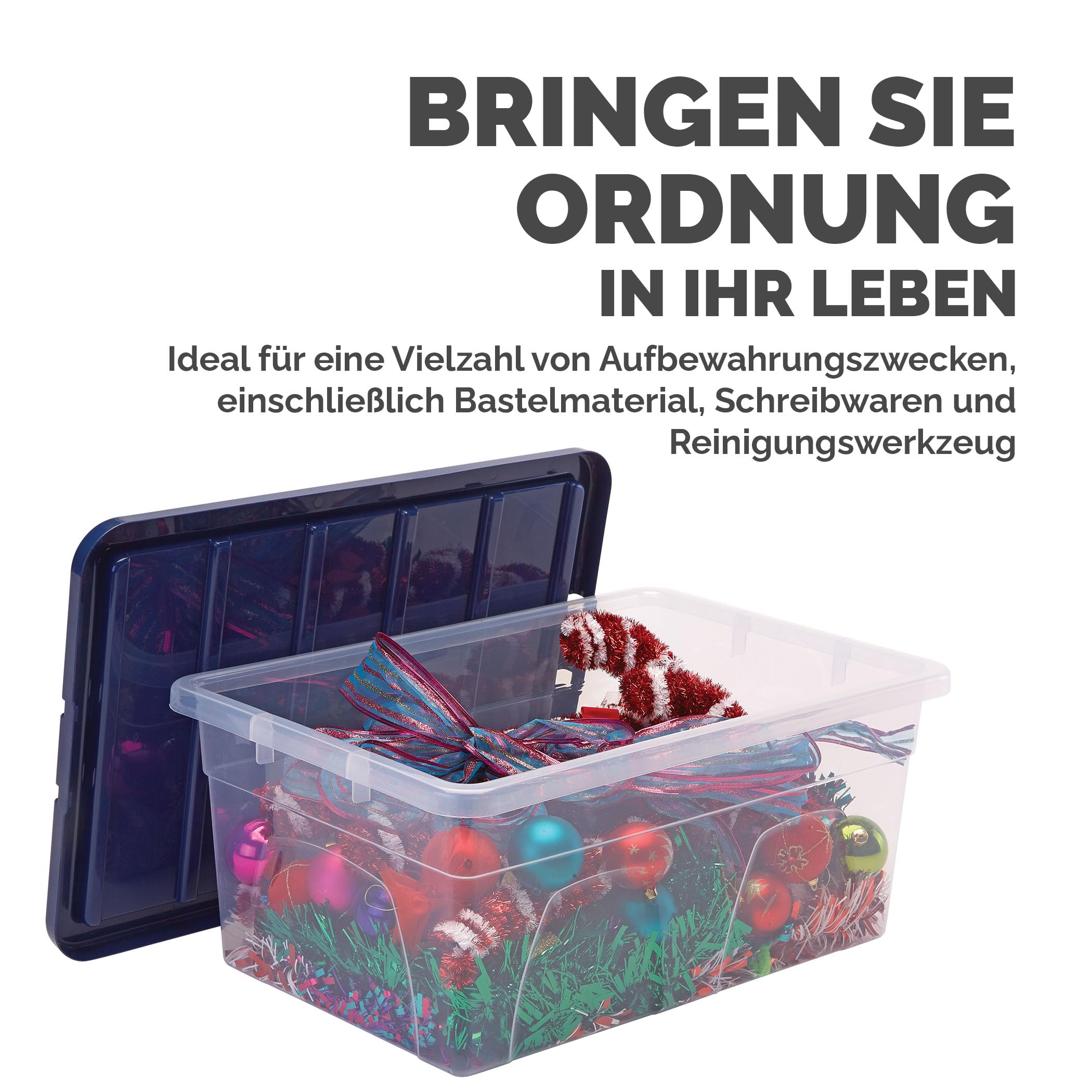 BANKERS BOX 38L Kunststoff-Aufbewahrungsbox 3er-Pack, BPA-frei & 100% recycelte Deckel, verschachtelbar & stapelbar, Staubschutzdeckel, 25x38x56cm, ideal für Haus & Büro Organisation