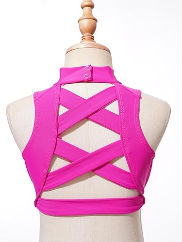 Miniatura 4 de Yartina Camisetas sin mangas para niños y niñas, con cuello simulado, brasier deportivo con tirantes en la espalda, ropa de baile