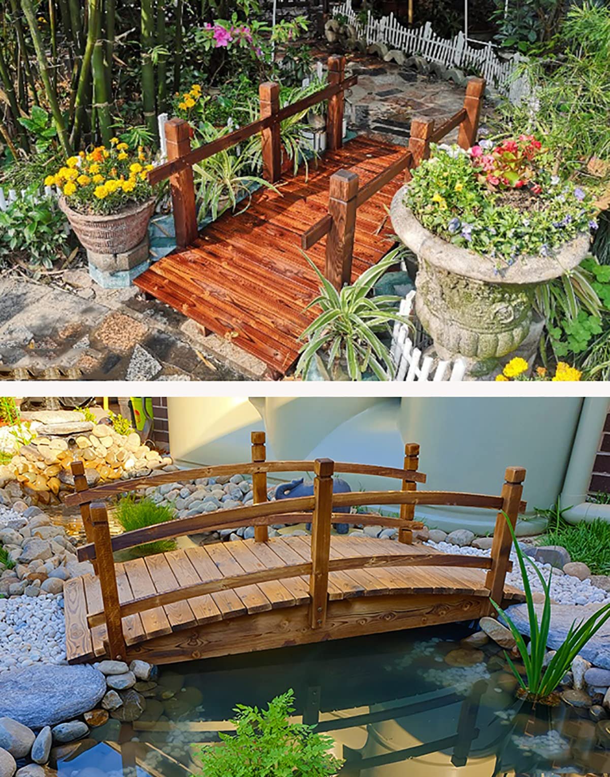 Ponte da giardino in legno per esterni, ruscelli, ponte da giardino ad arco con ringhiere di sicurezza, grande ponte decorativo per laghetto