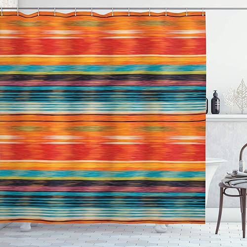 Ambesonne Cortina de ducha mexicana, diseño azteca vintage abstracto vibrante con líneas borrosas degradadas Ecuador, imagen de manualidades, juego