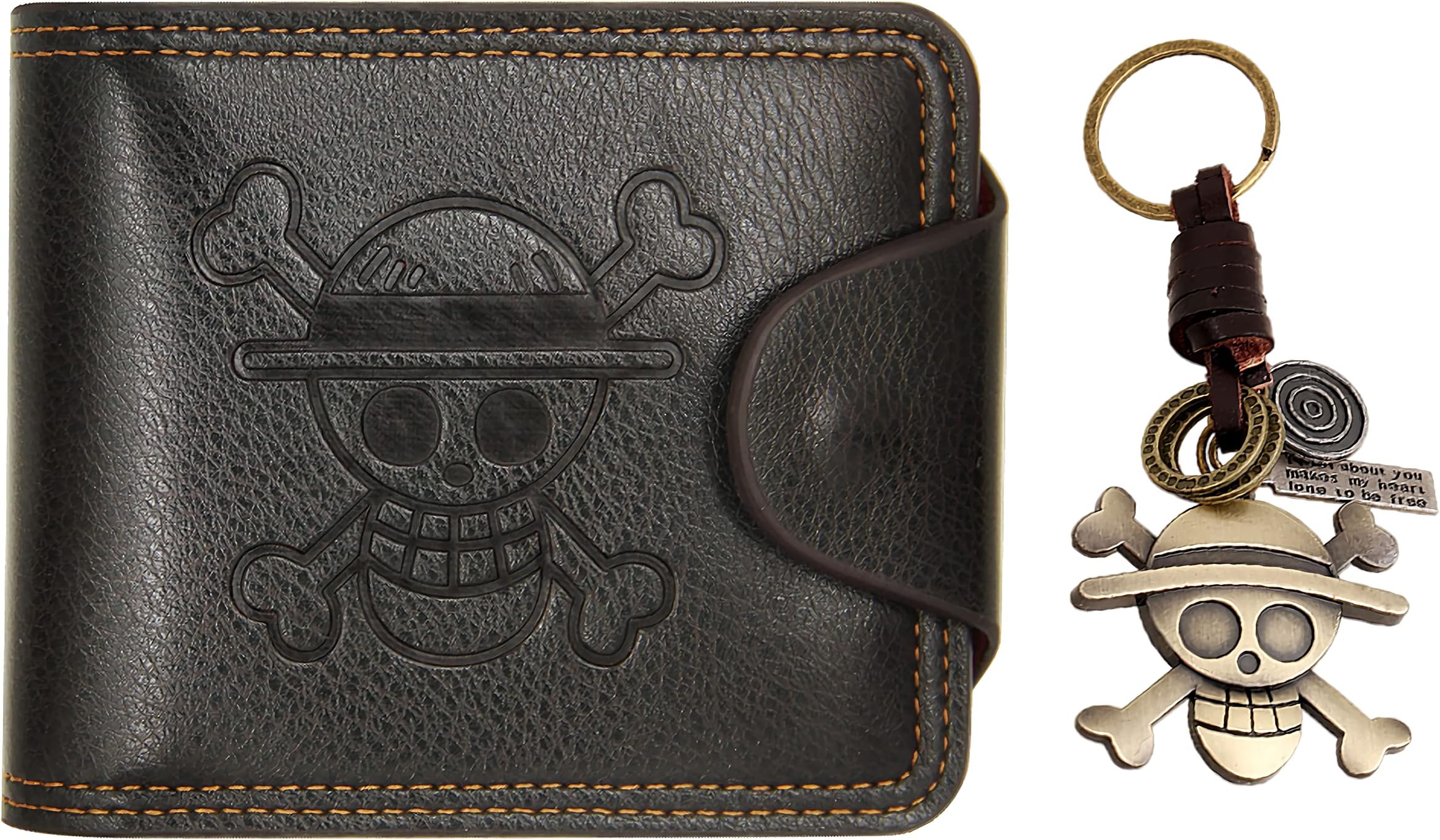 MOMODEEROP Wallet for Men Straw Hat Luffy Anime Wallet Faux Leather Slim Wallet Short Bifold Brown, Brown-1