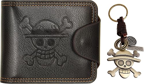 YICONGJ Cartera de una pieza para hombre, sombrero de pajita, cartera de anime Luffy de piel sintética, billetera delgada corta, marrón -1