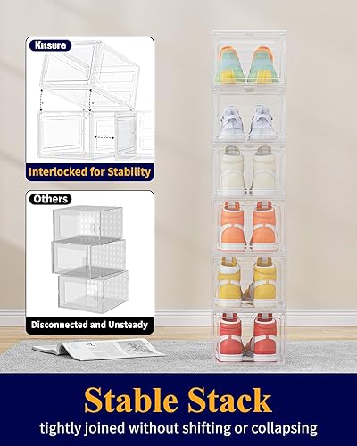 Miniatura 4 de Kitsure Cajas de zapatos más gruesas y resistentes, paquete de 12 organizadores plegables de plástico transparente blanco con puerta magnética,