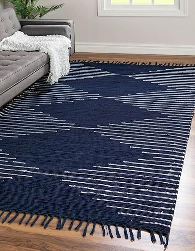 Miniatura 2 de Unique Loom Chindi Cotton Collection - Alfombra rectangular (2 x 3 pies 1 pulgada, rectangular, azul marinomarfil)