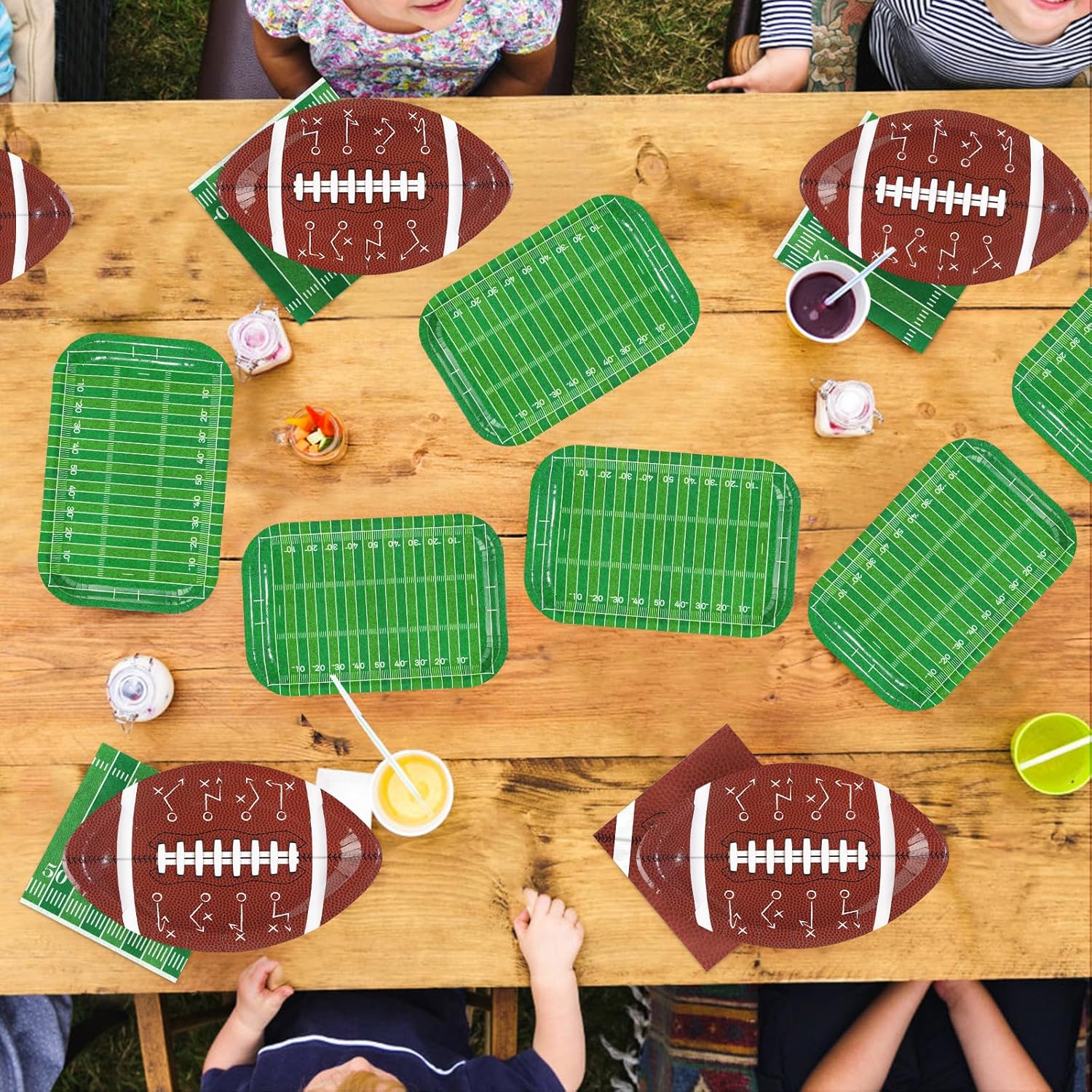 200Pcs Football Party Decorations Football Paper Plates and Napkins American Rugby Touchdown Disposable Tableware for Sports Birthday Party Decorations